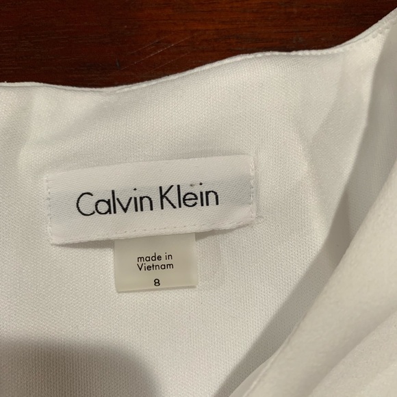 White Calvin Klein Dress with Pearls on sleeves - Picture 3 of 5